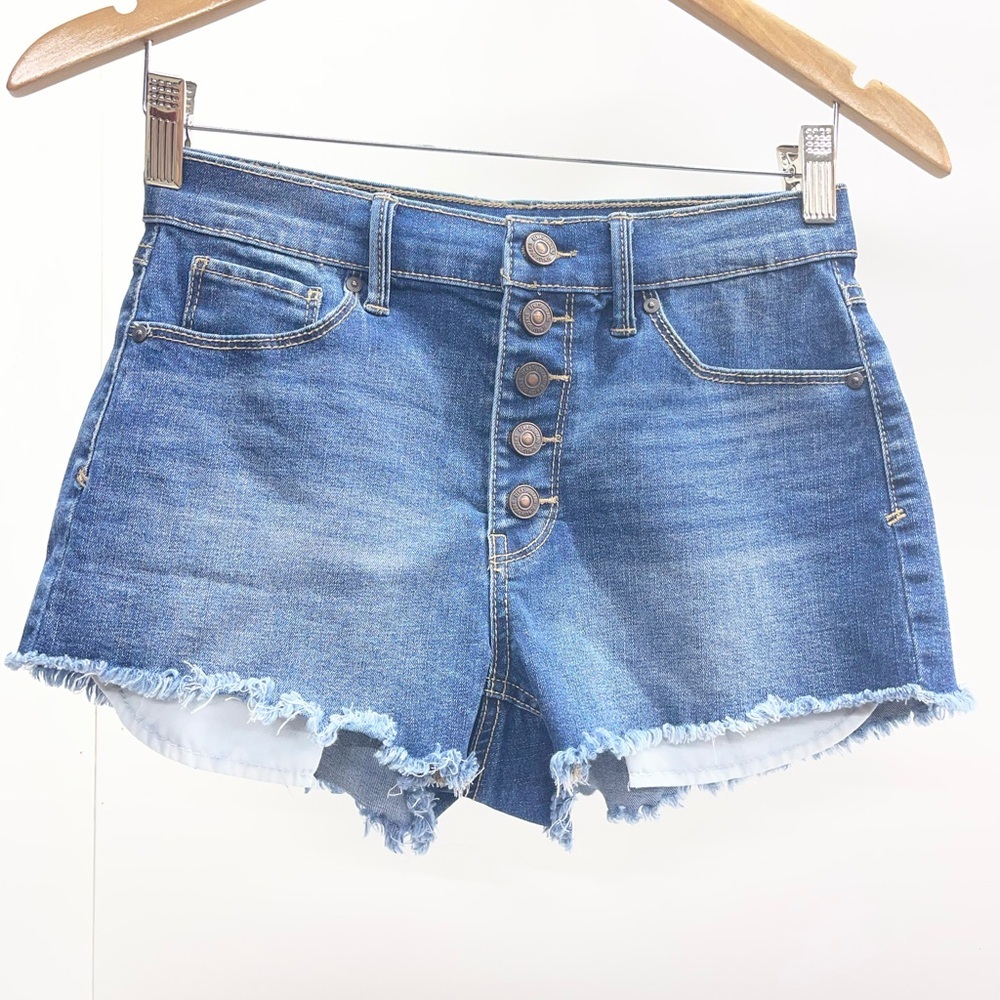 Rewash Blue Button-Fly‎ Frayed Hem Denim Shorts
